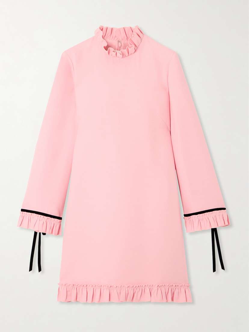 Valentino Garavani Ruffled Velvet-trimmed Wool And Silk-blend Crepe Mini Dress