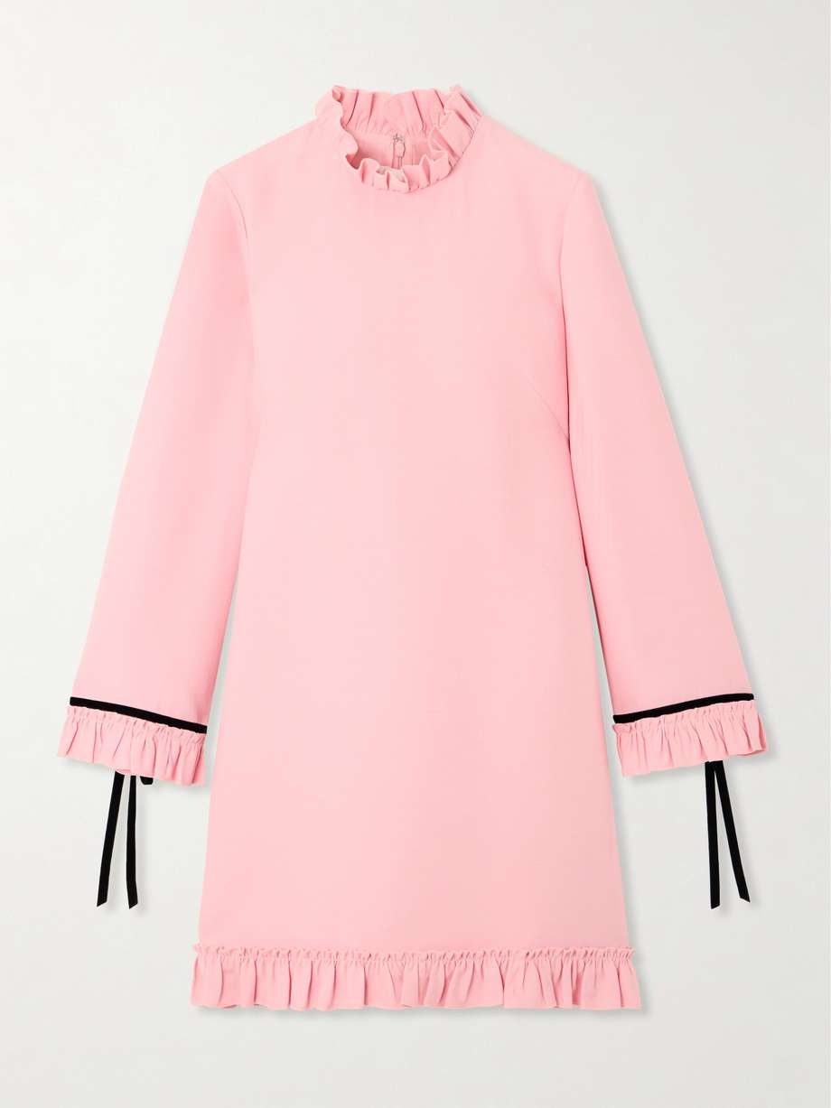 ruffled velvet-trimmed wool and silk-blend crepe mini dress
