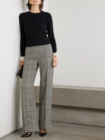 Valentino Garavani Ruffle-trimmed embellished cable-knit cashmere sweater