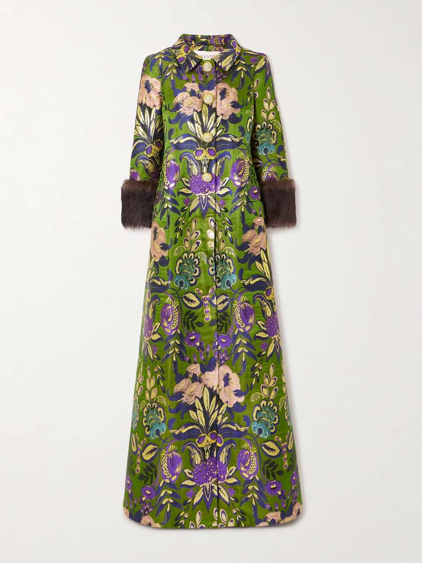 Valentino Garavani Après L'hiver Shearling-trimmed Metallic Brocade Coat