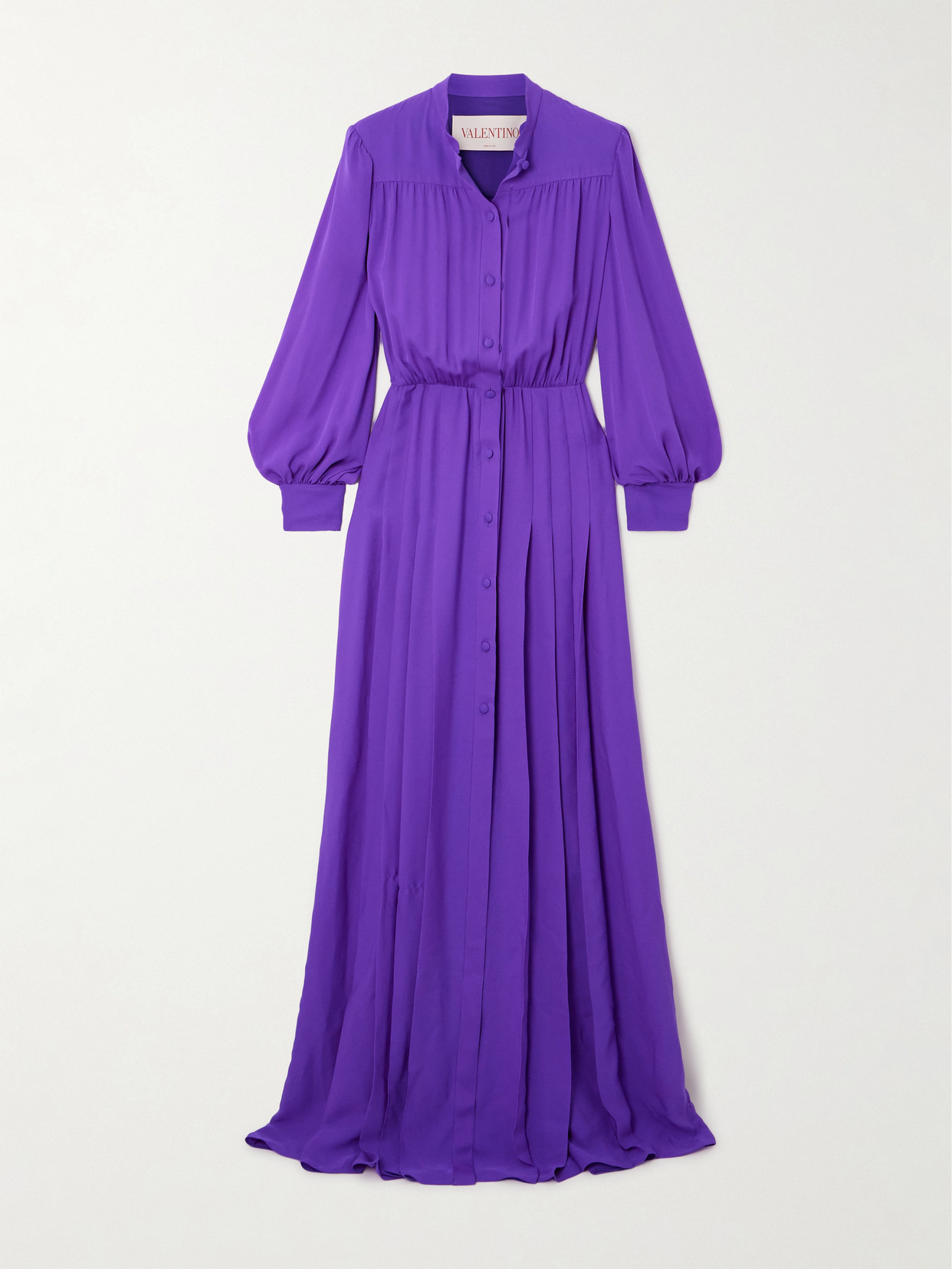Valentino Gathered Pleated Silk-georgette Gown In Purple