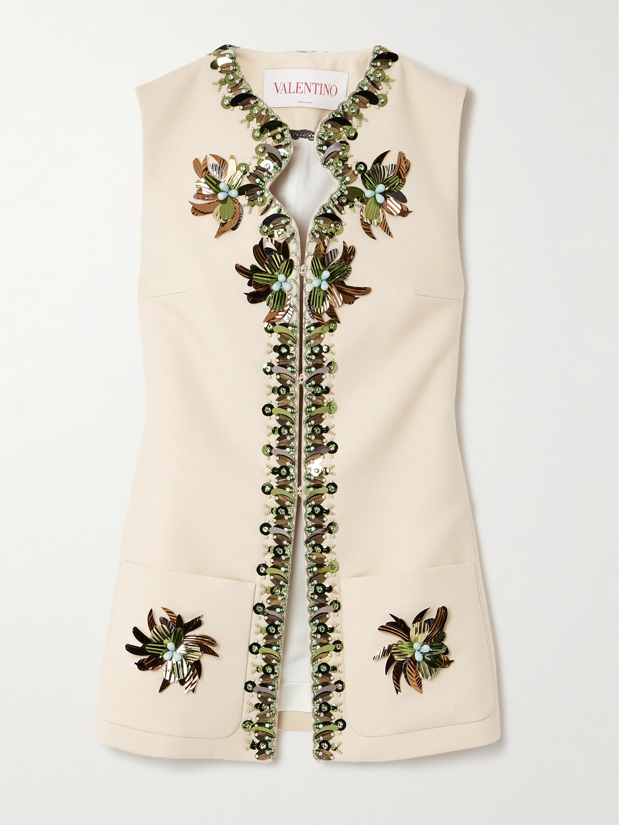 Valentino Embellished Wool And Silk-blend Twill Vest In Orange