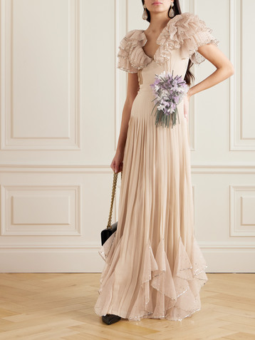 Valentino Garavani Belted ruffled embellished silk-georgette gown