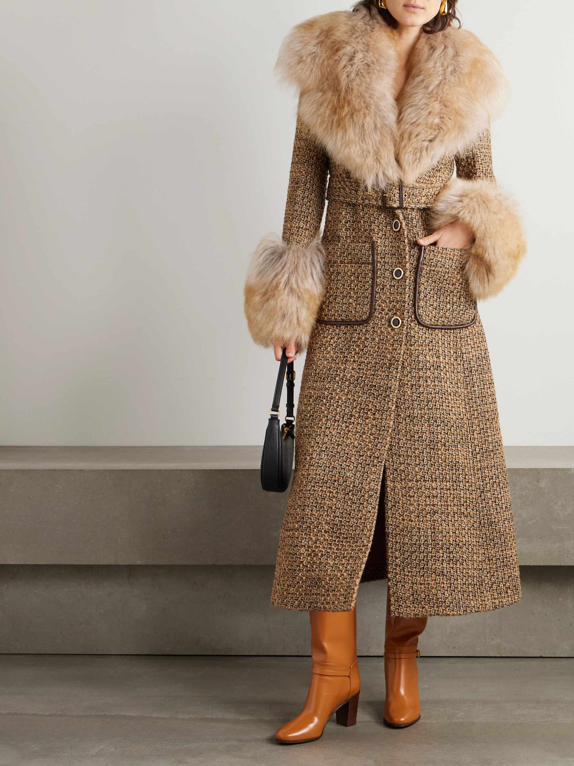 VALENTINO BOUTIQUE リアルファー付 最高級 Aラインコート M Valentino - Faux fur-trimmed belted wool-blend tweed coat | Plush