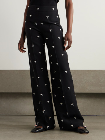 Valentino Garavani Bow-embellished wool and silk-blend twill wide-leg pants