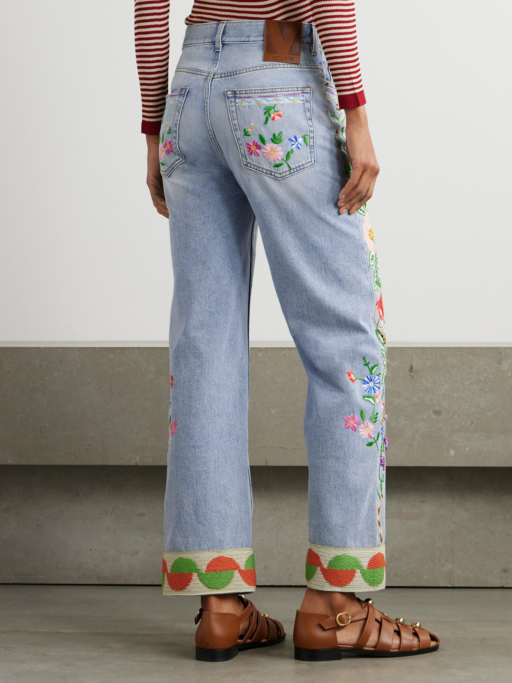 Valentino Garavani Bead-embellished embroidered high-rise straight-leg jeans thumbnail