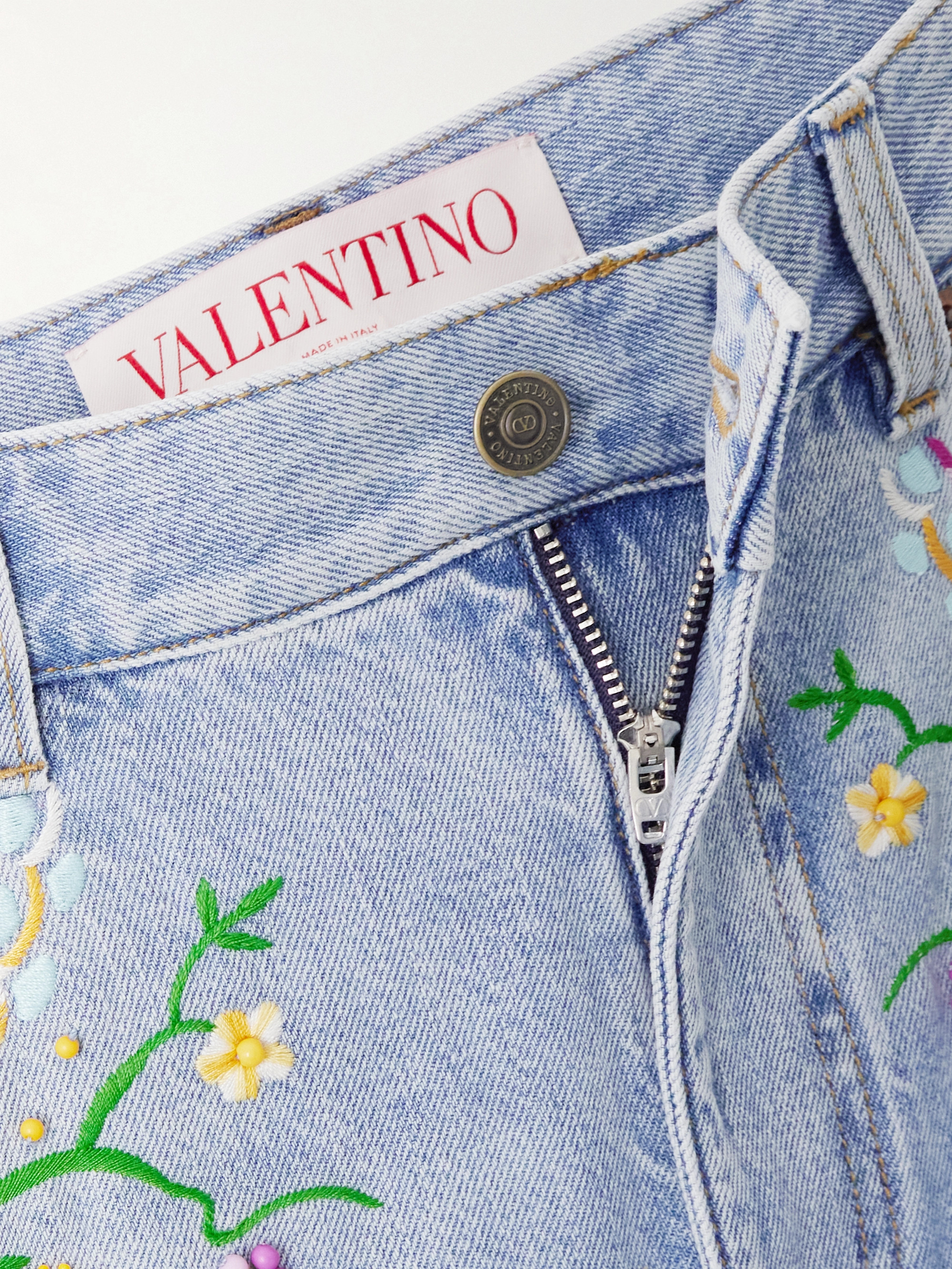Valentino Garavani Bead-embellished embroidered high-rise straight-leg jeans thumbnail