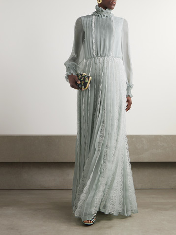 Valentino Garavani Ruffled lace-trimmed pleated silk-chiffon gown