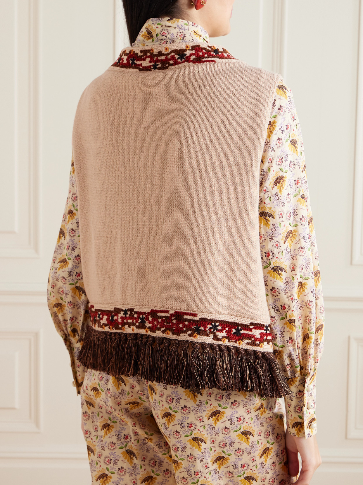 Valentino Fringed Embroidered Wool Vest In Neutrals