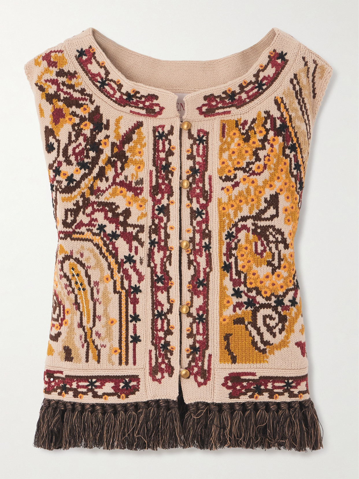 Valentino Garavani - Fringed Embroidered Wool Vest - Beige
