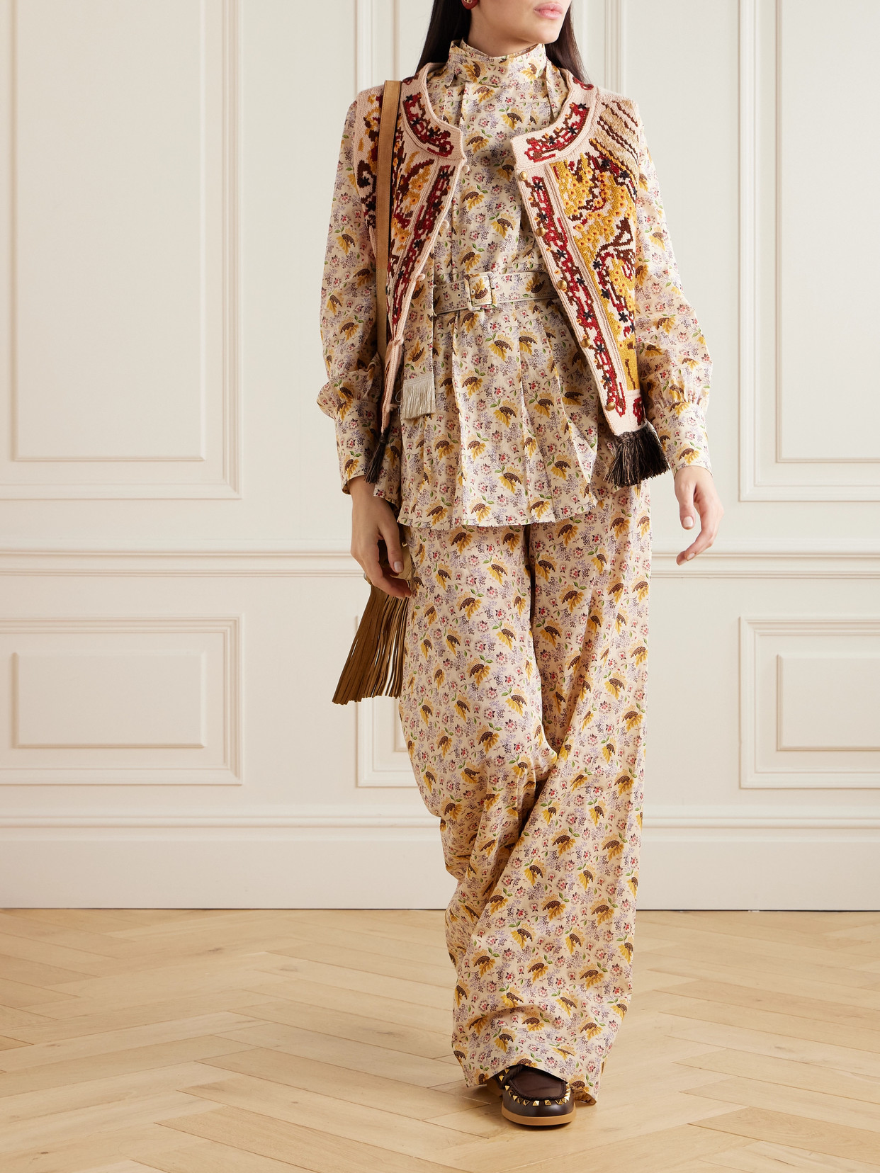 Valentino Fringed Embroidered Wool Vest In Neutrals
