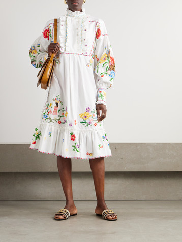 Valentino Garavani Ruffled embroidered cotton, linen and silk-blend dress