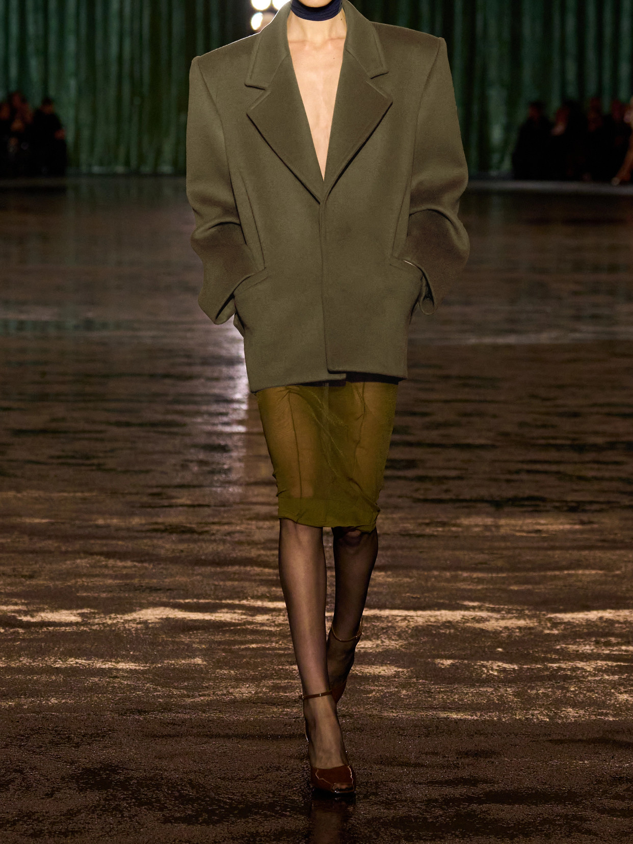Saint Laurent Oversized Wool Blazer In Green
