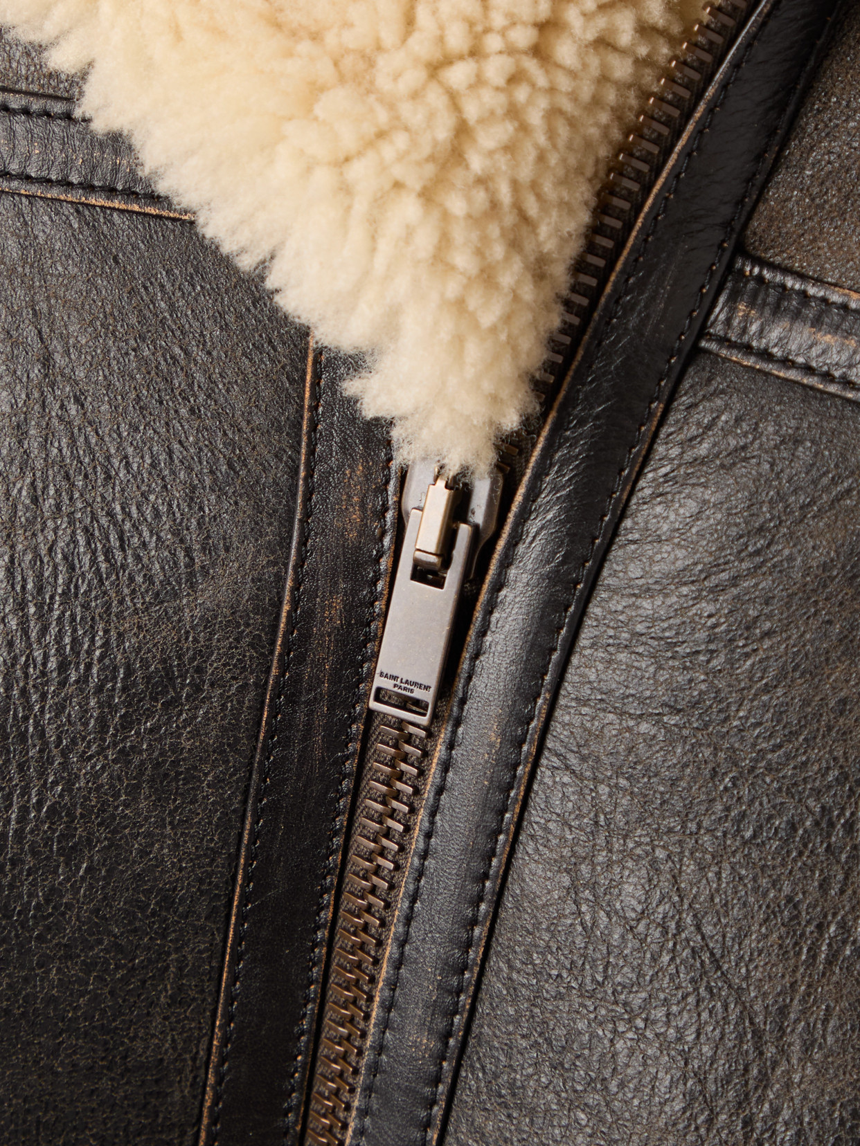 Shop Saint Laurent Shearling Jacket In Brown