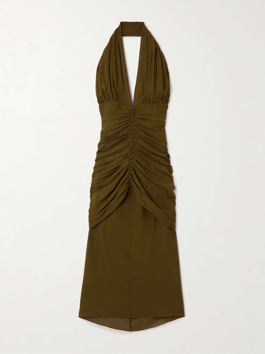 ruched silk-crepe halterneck dress