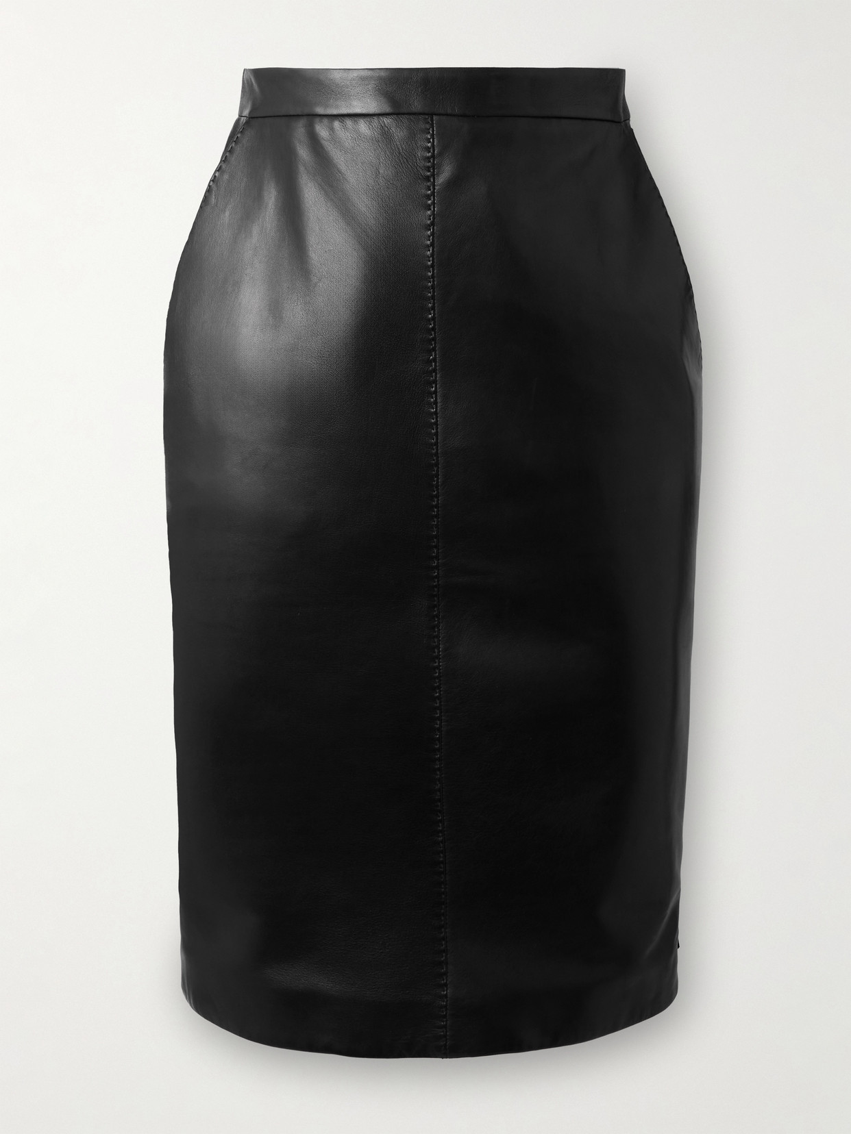 Saint Laurent Leather Midi Skirt In Black