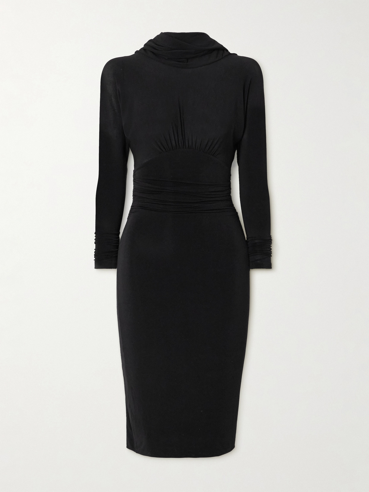 Saint Laurent Open-back Gathered Stretch-jersey Midi Dress In Black