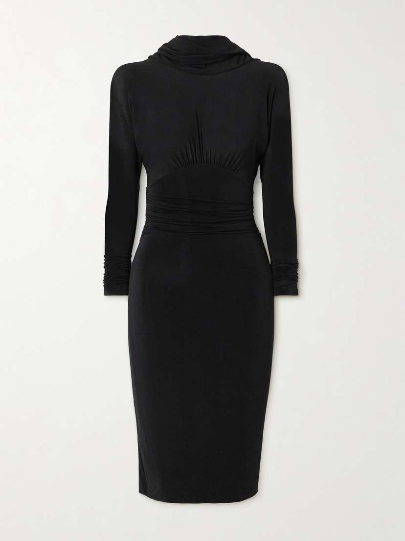 Saint Laurent Open-back Gathered Stretch-jersey Midi Dress