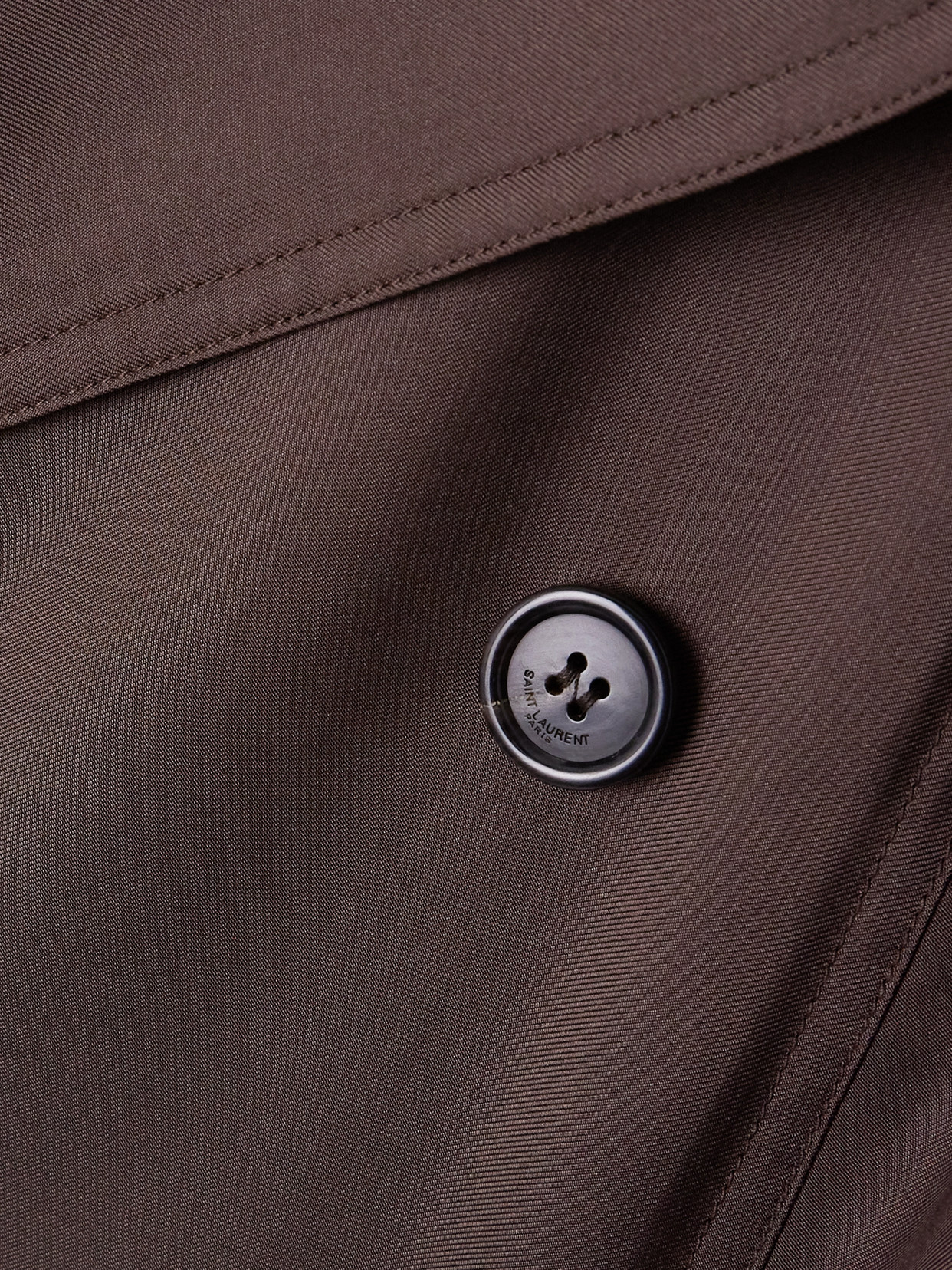 Saint Laurent Double-breasted Belted Silk-twill Trench Coat In Brown