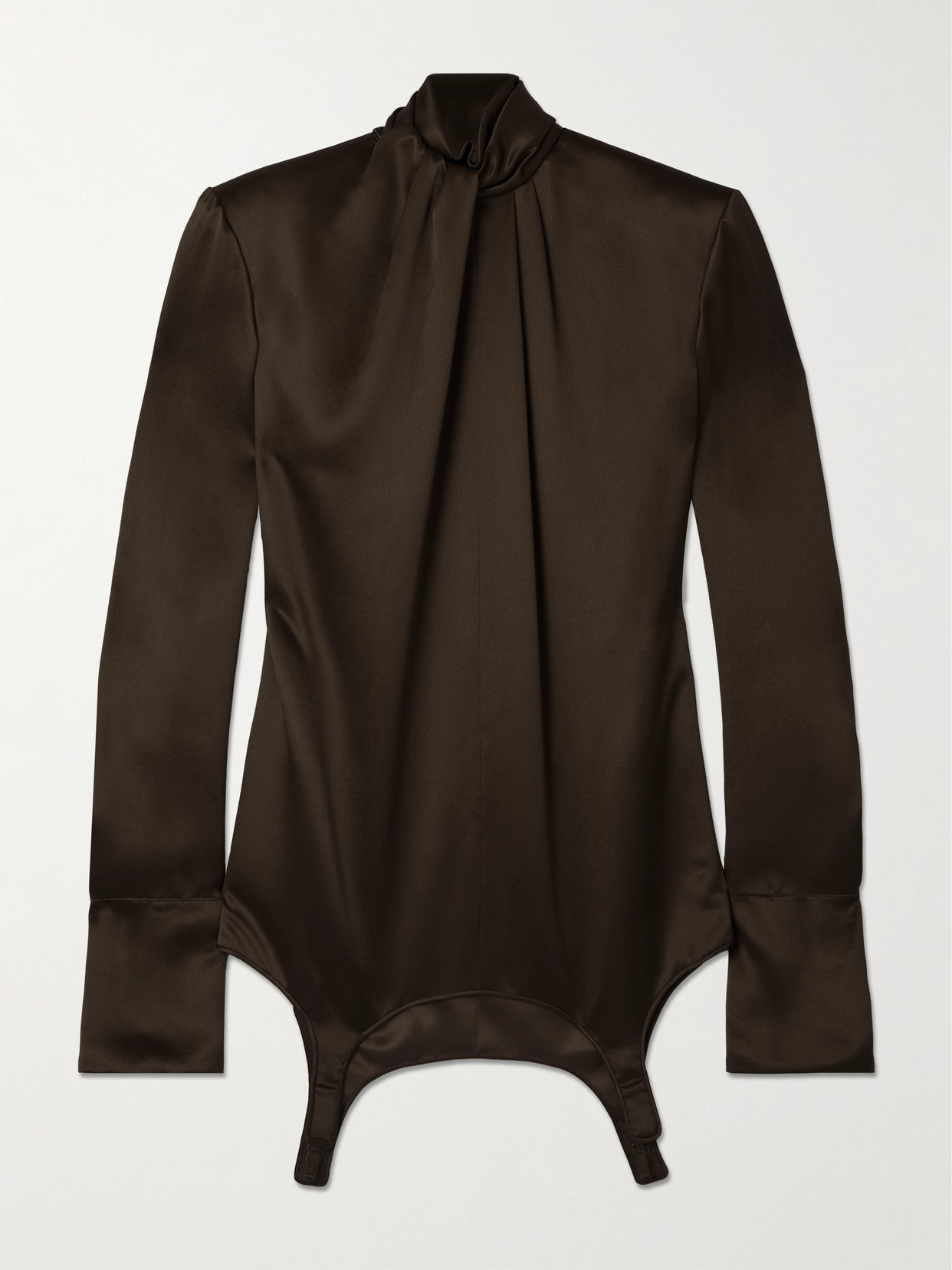 Saint Laurent Twisted Silk-satin Turtleneck Mini Dress In Brown