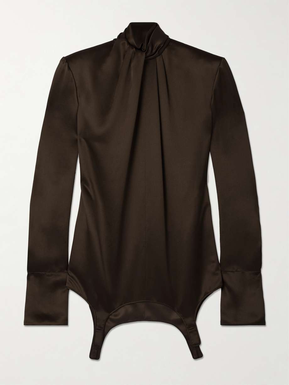 twisted silk-satin turtleneck mini dress