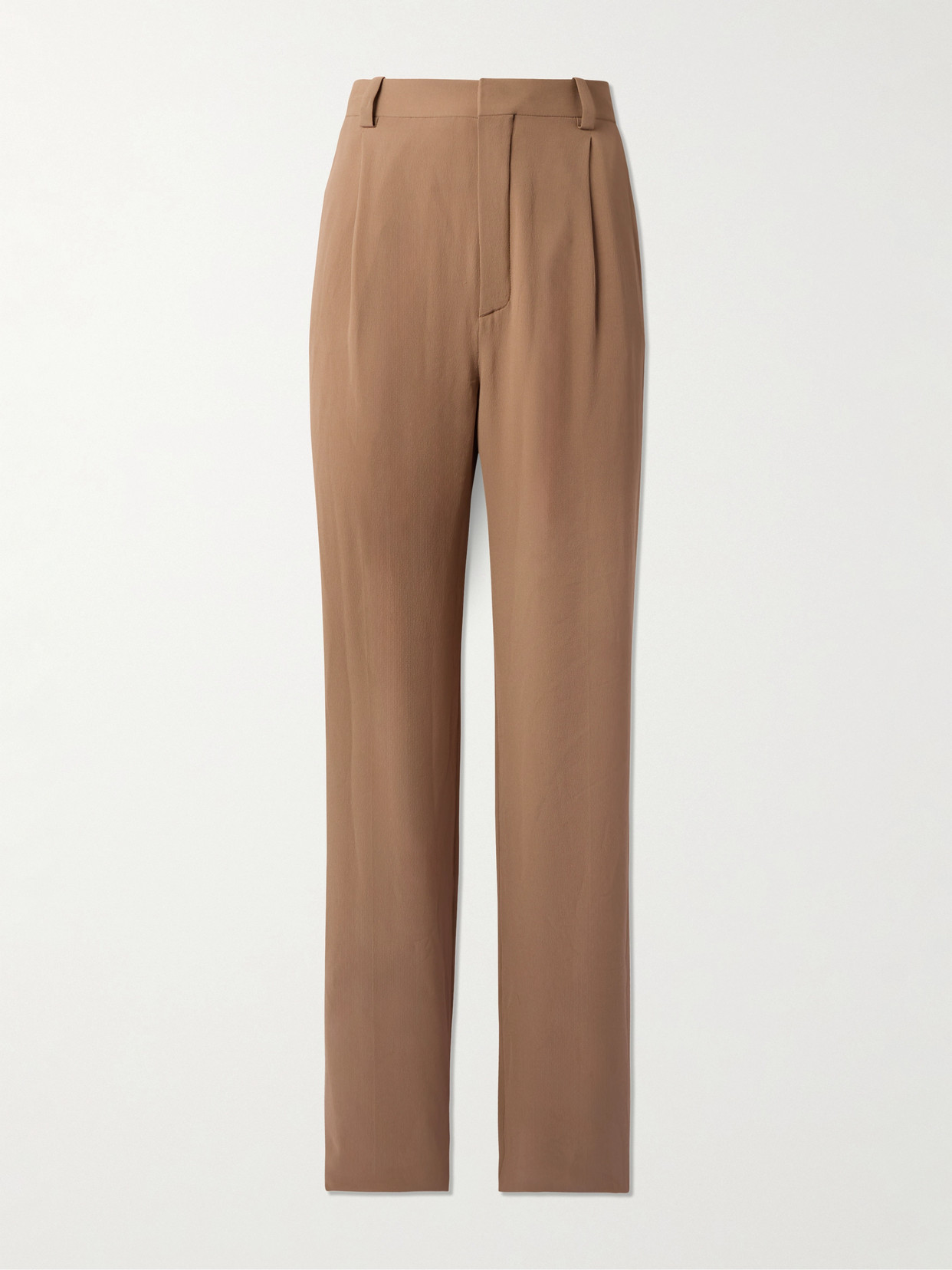 Saint Laurent Silk-georgette Straight-leg Pants In Brown