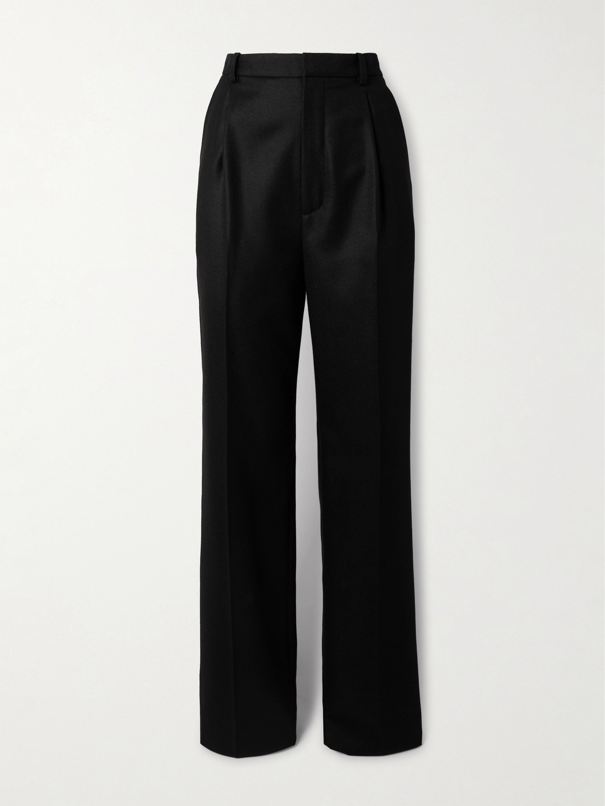SAINT LAURENT - Pleated Cashmere-twill Wide-leg Pants - Black