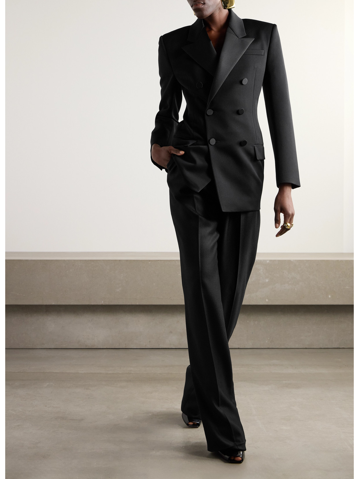 Saint Laurent Pleated Cashmere-twill Wide-leg Pants In Black