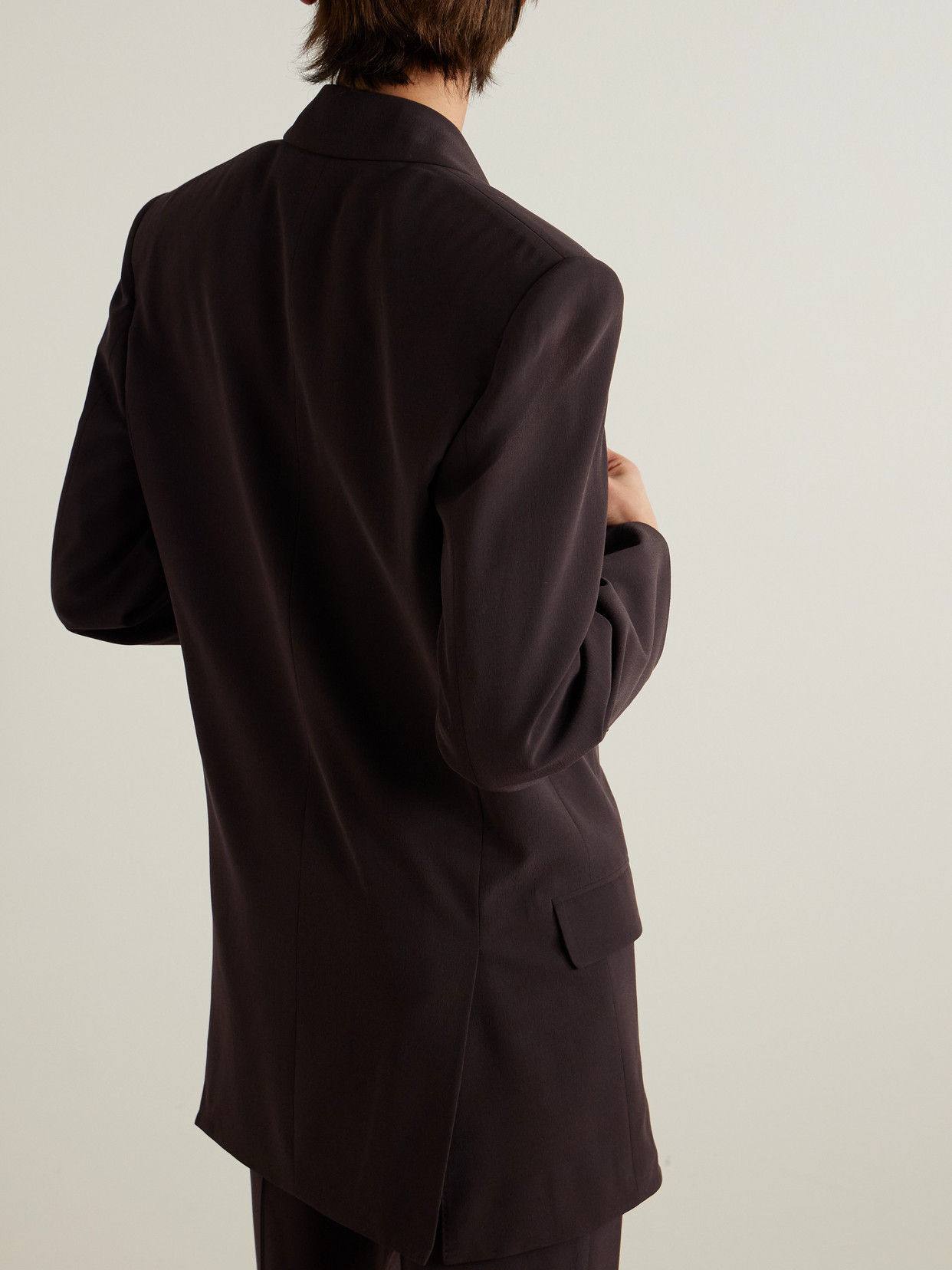 Saint Laurent Double-breasted Silk-crepe Blazer In Brown