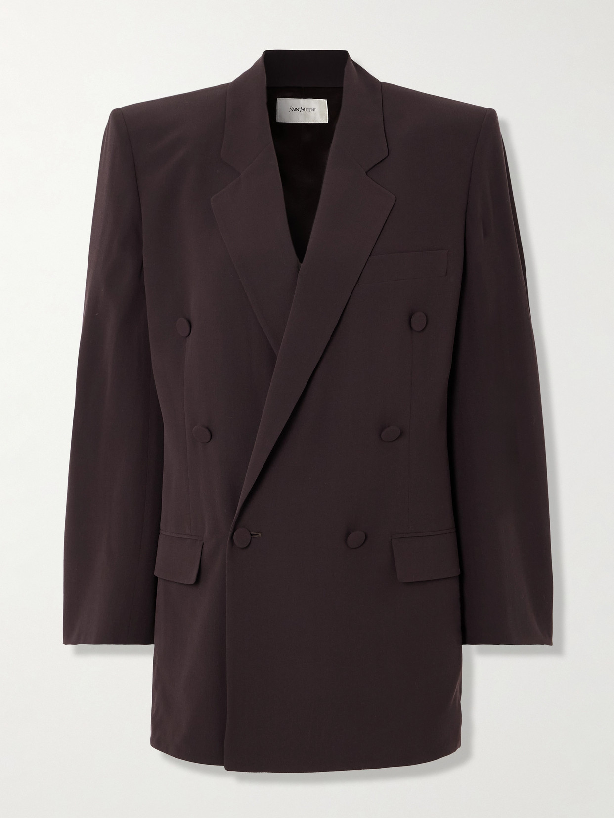Saint Laurent Double-breasted Silk-crepe Blazer In Brown