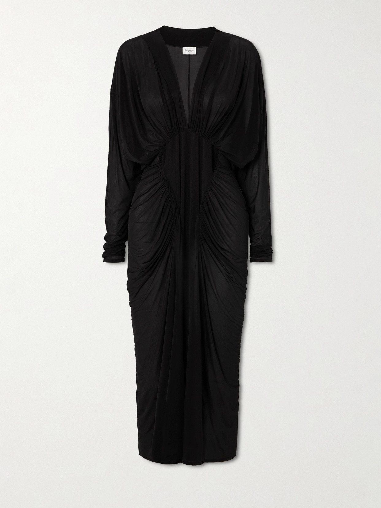 Saint Laurent Ruched Stretch-jersey Midi Dress In Black