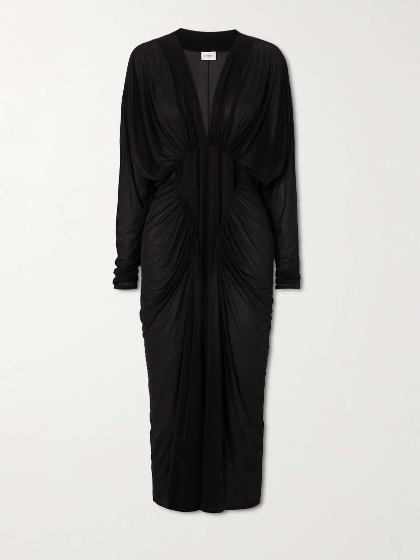 Saint Laurent Ruched Stretch-jersey Midi Dress