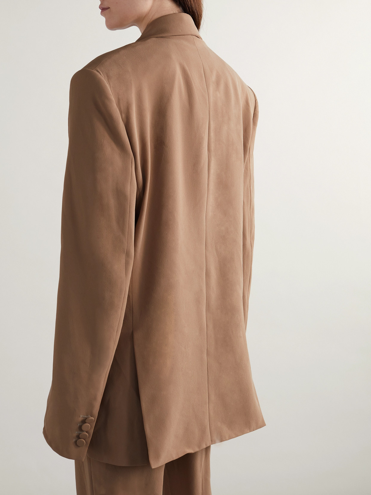 Saint Laurent Double-breasted Silk Wrap Blazer In Brown