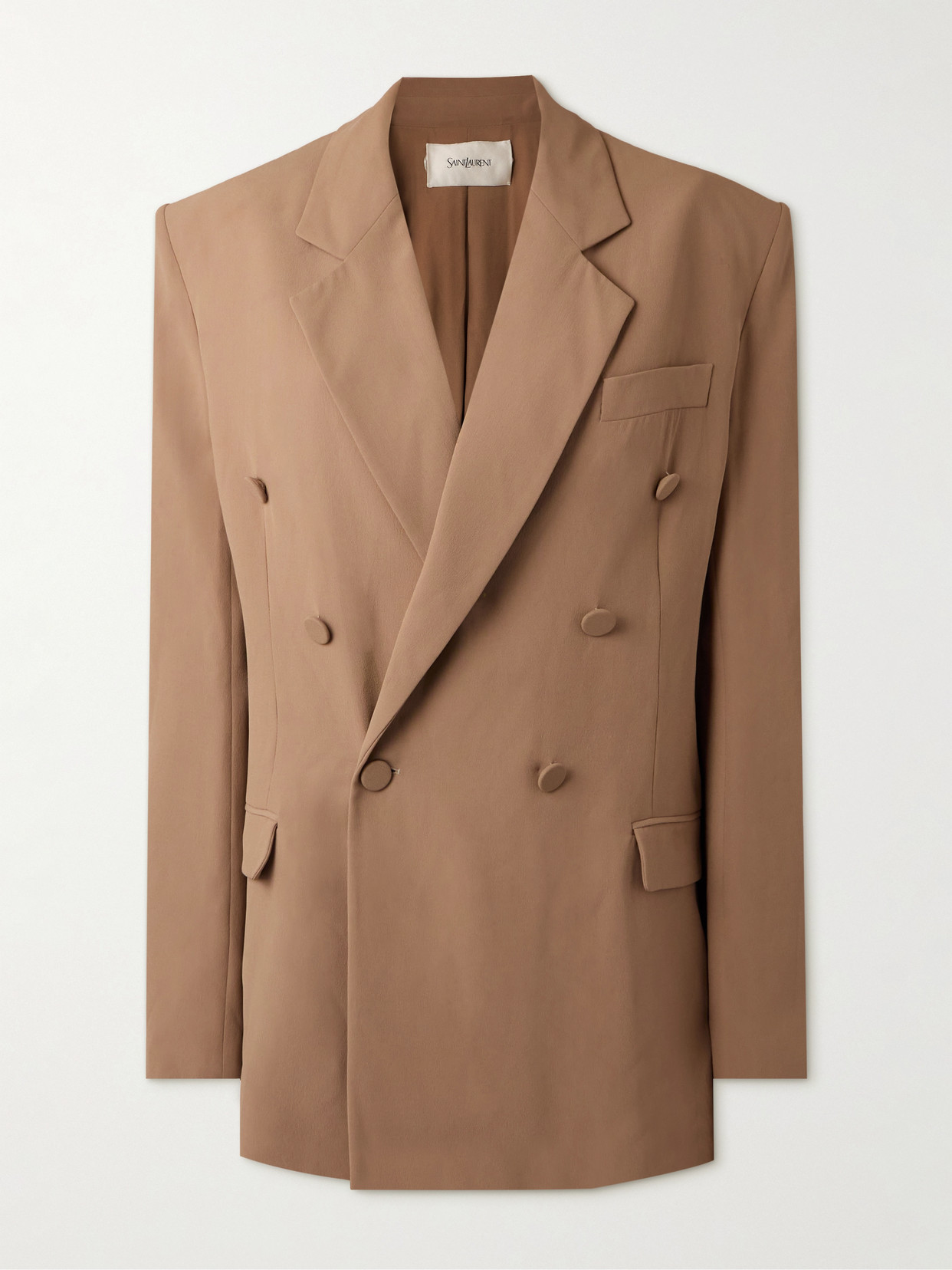 SAINT LAURENT - Double-breasted Silk-crepe Blazer - Brown