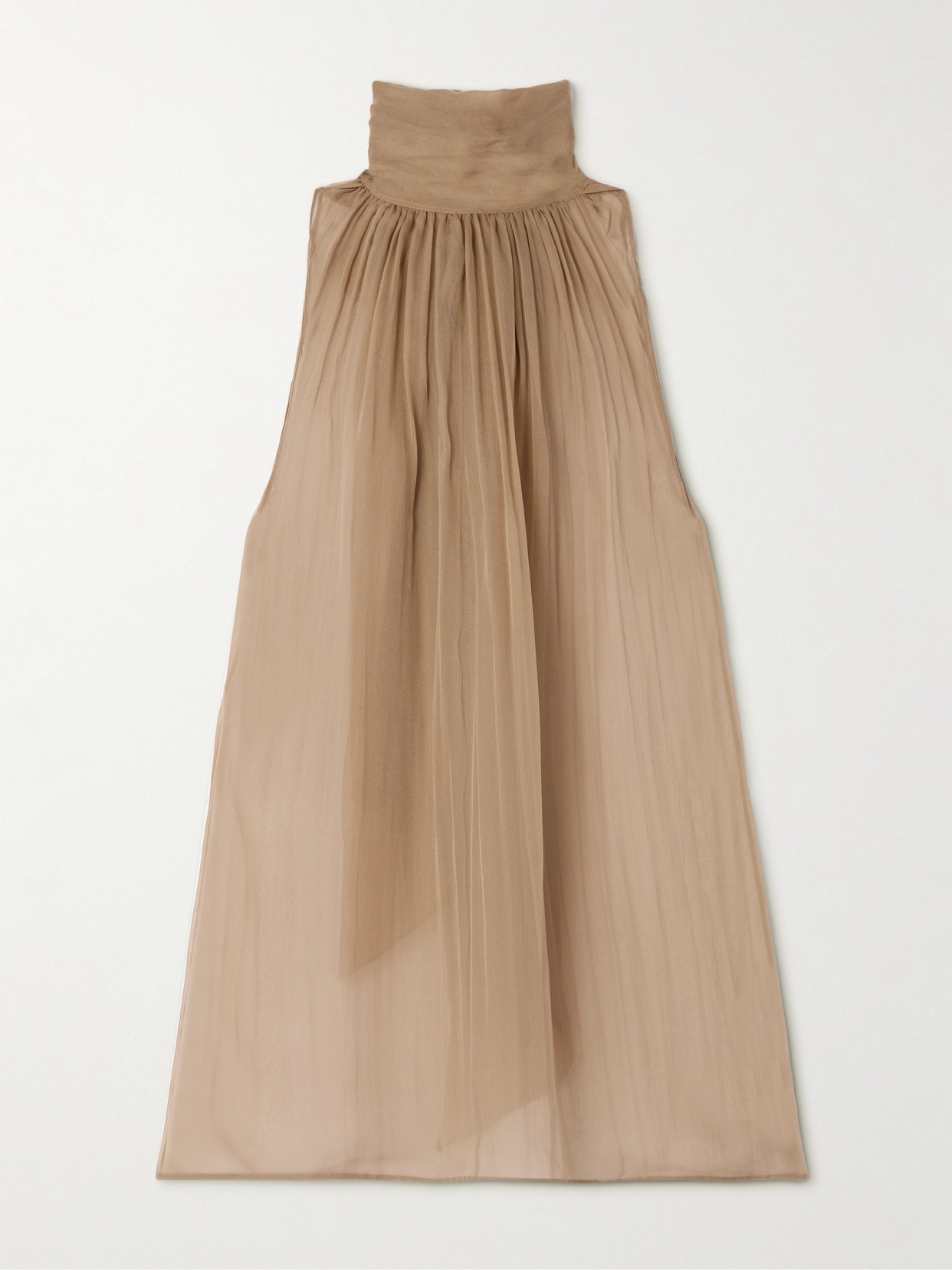 SAINT LAURENT - Gathered Tie-detailed Silk-chiffon Blouse - Beige