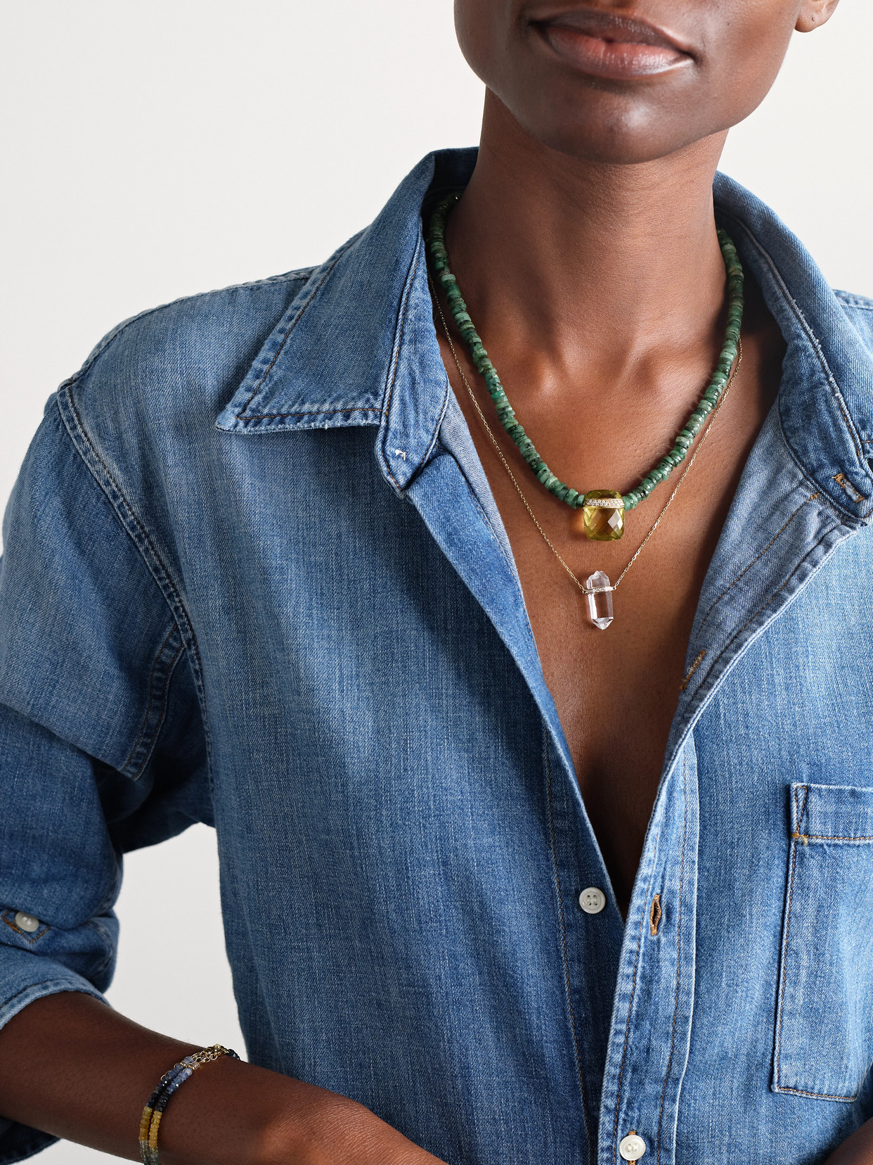 Jia Jia 14-karat Gold, Emerald, Quartz And Diamond Necklace In Green