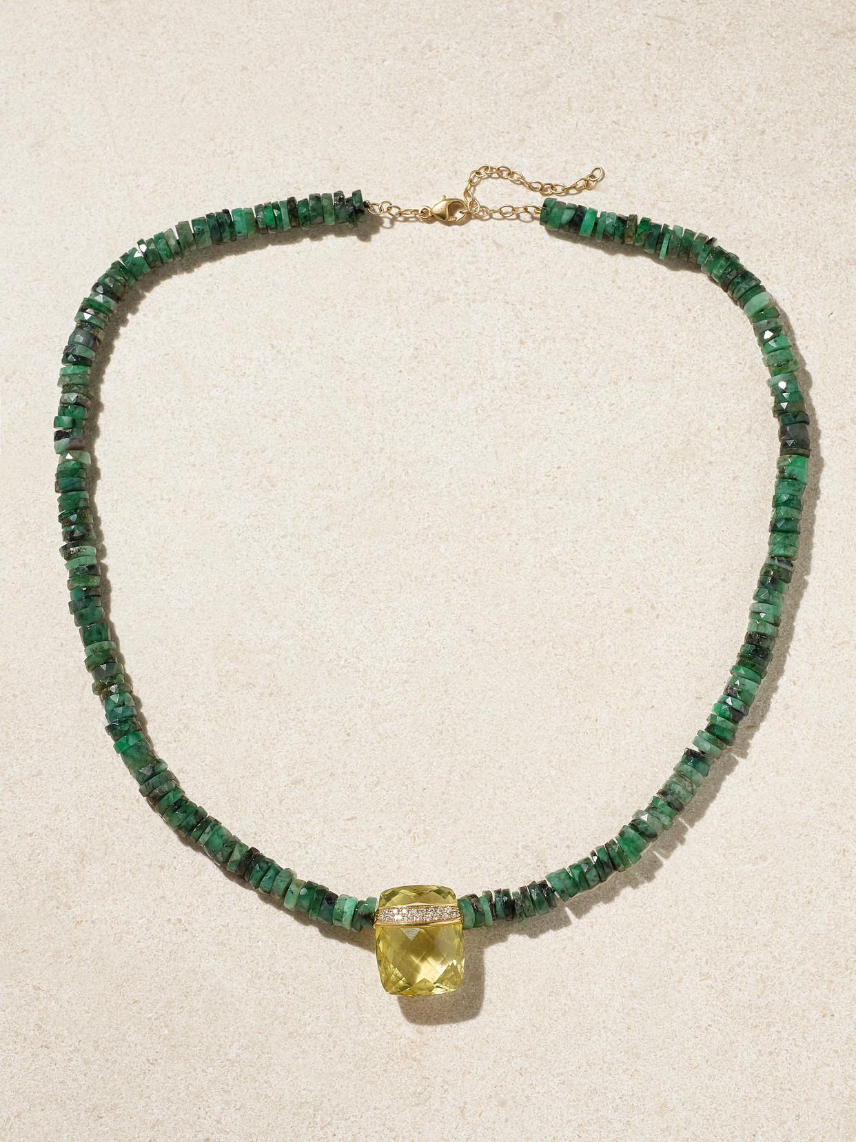 Jia Jia 14-karat Gold, Emerald, Quartz And Diamond Necklace In Green