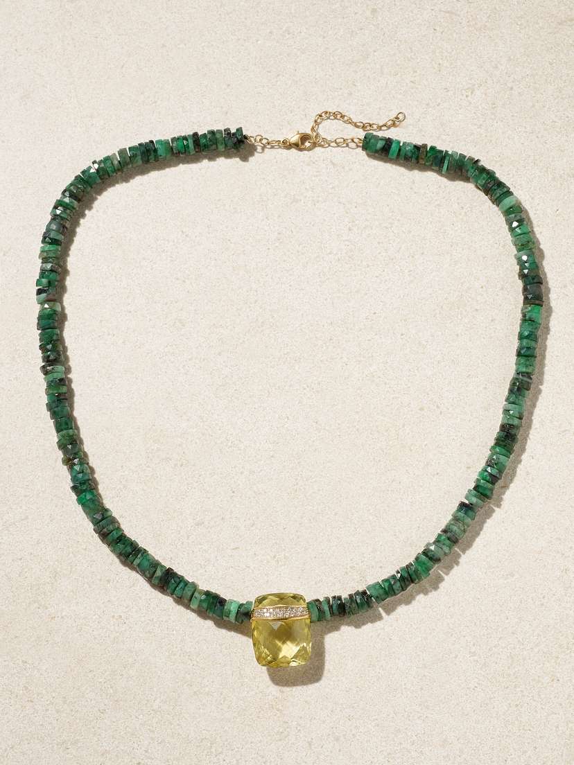 JIA JIA 14-karat Gold, Emerald, Quartz And Diamond Necklace