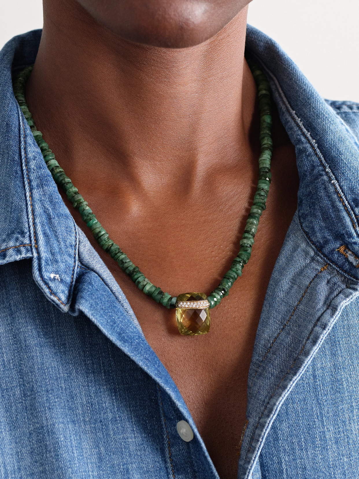 Jia Jia 14-karat Gold, Emerald, Quartz And Diamond Necklace In Green