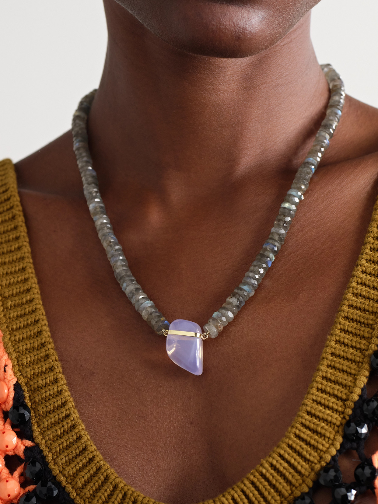 Jia Jia Gold, Labradorite And Moonstone Necklace In Purple