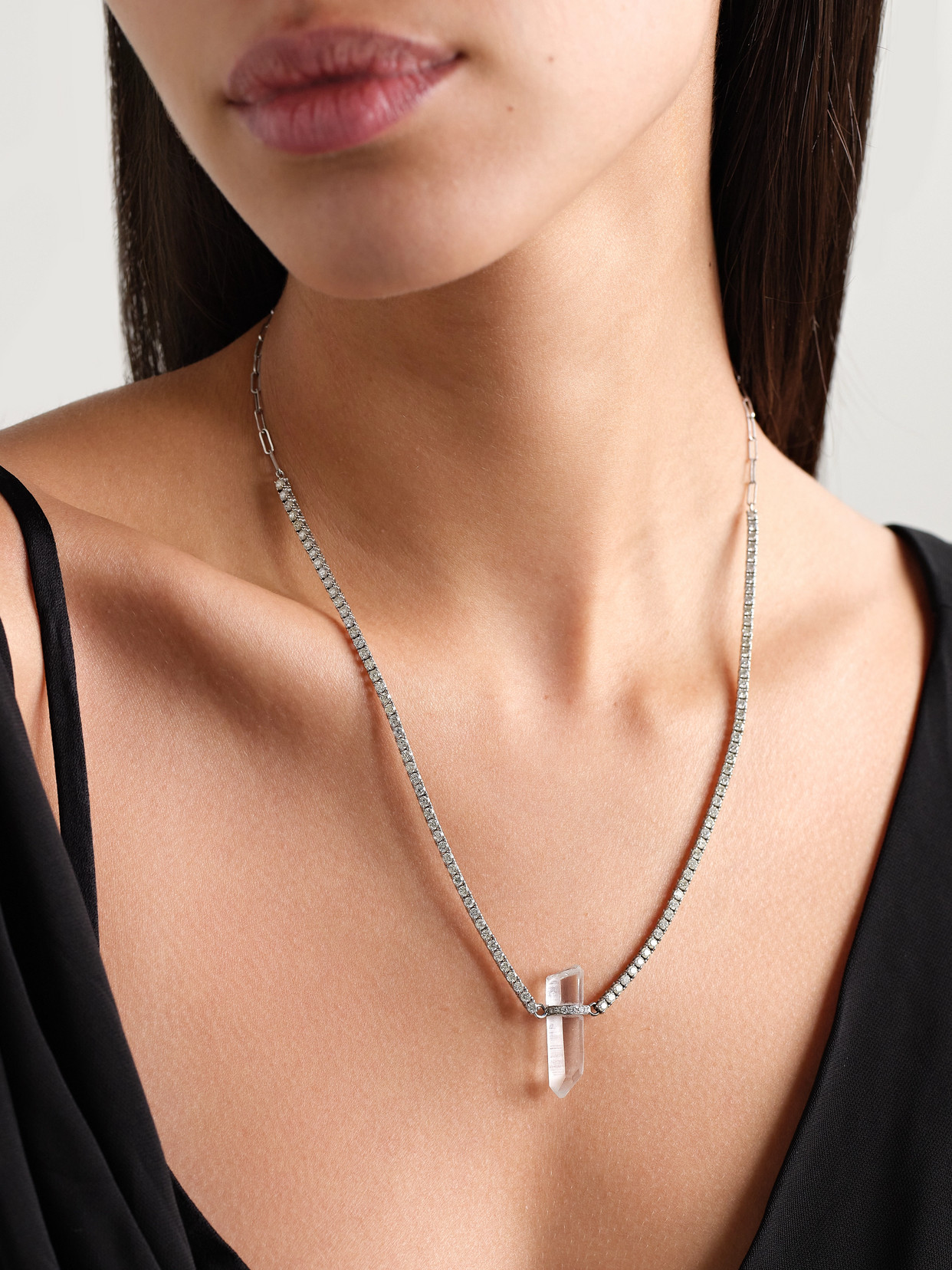 Jia Jia White Gold, Quartz And Diamond Necklace In Silver