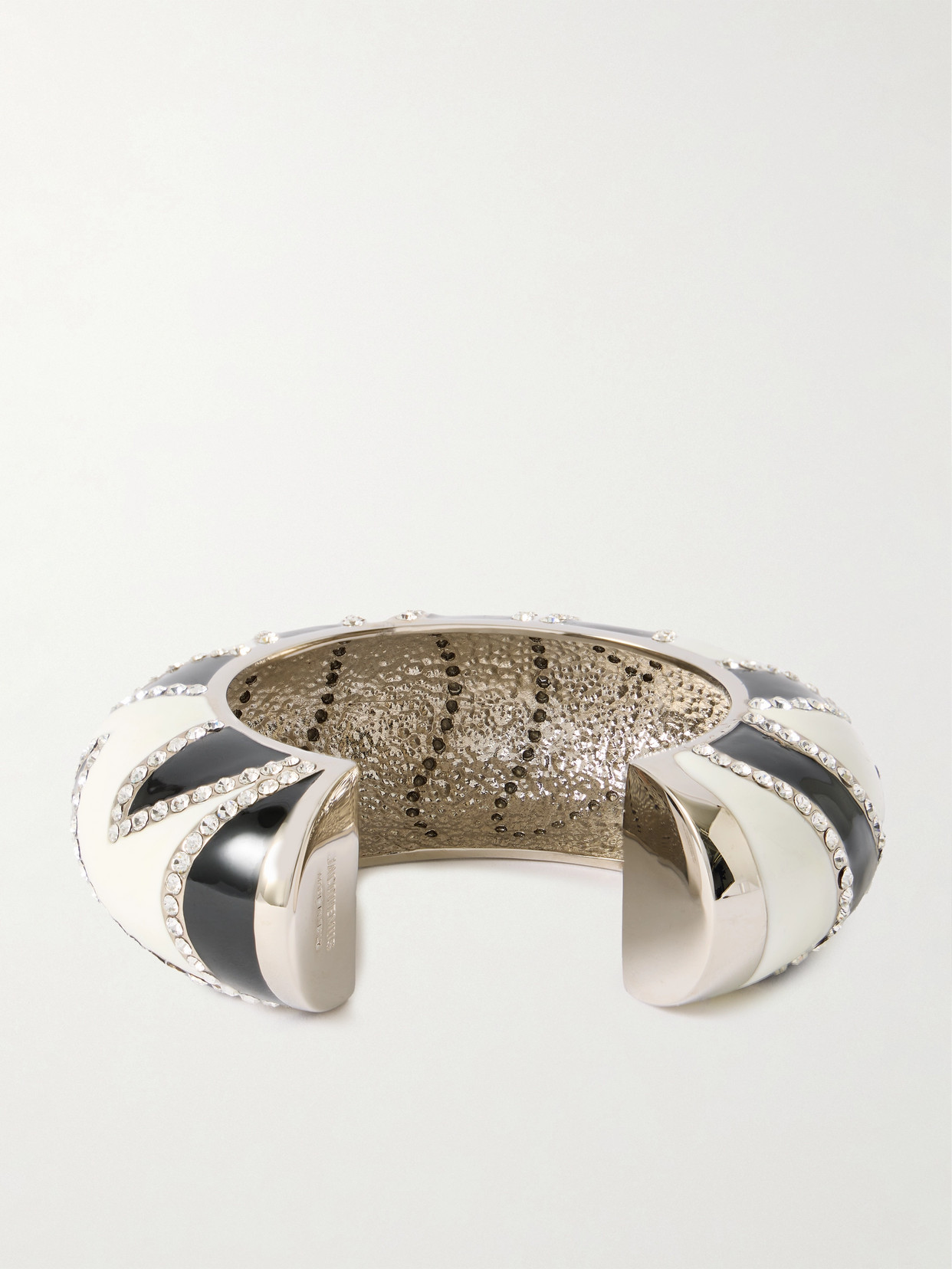 Jacquemus Zebra Silver-tone, Enamel And Crystal Cuff In Off-white