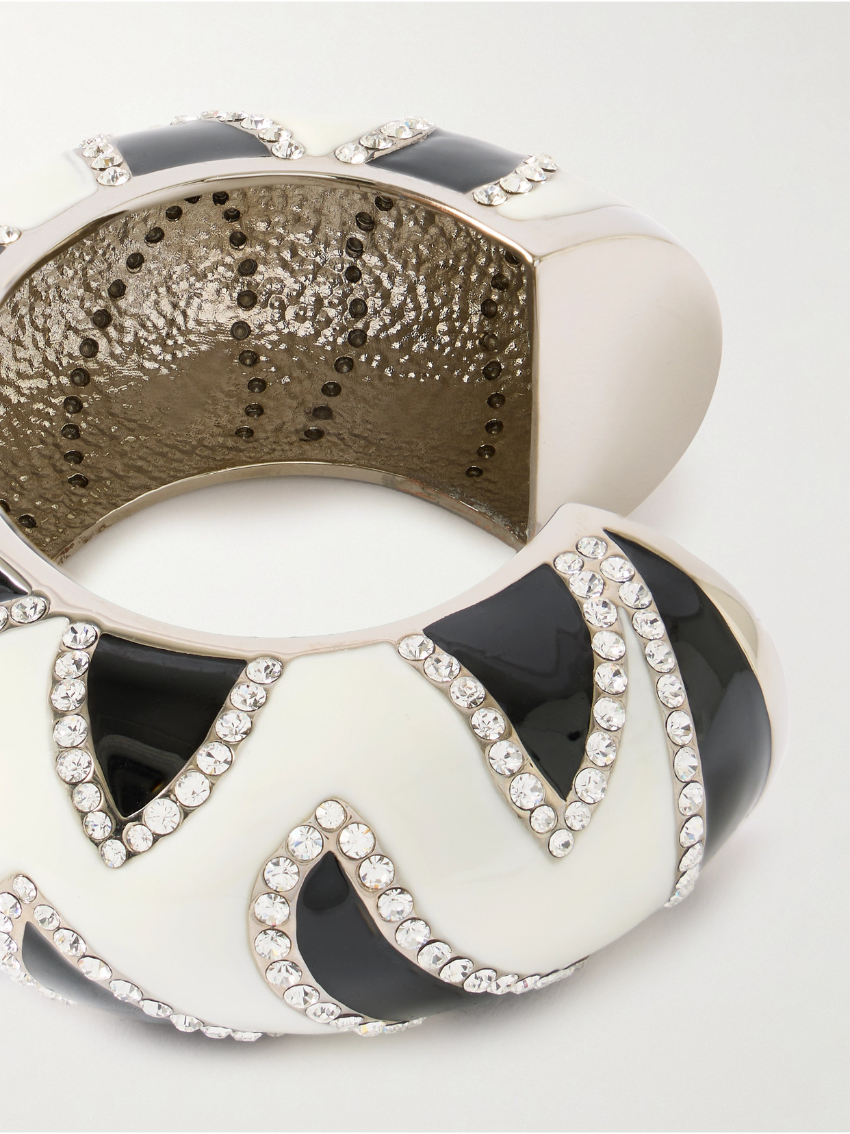 Jacquemus Zebra Silver-tone, Enamel And Crystal Cuff In Off-white