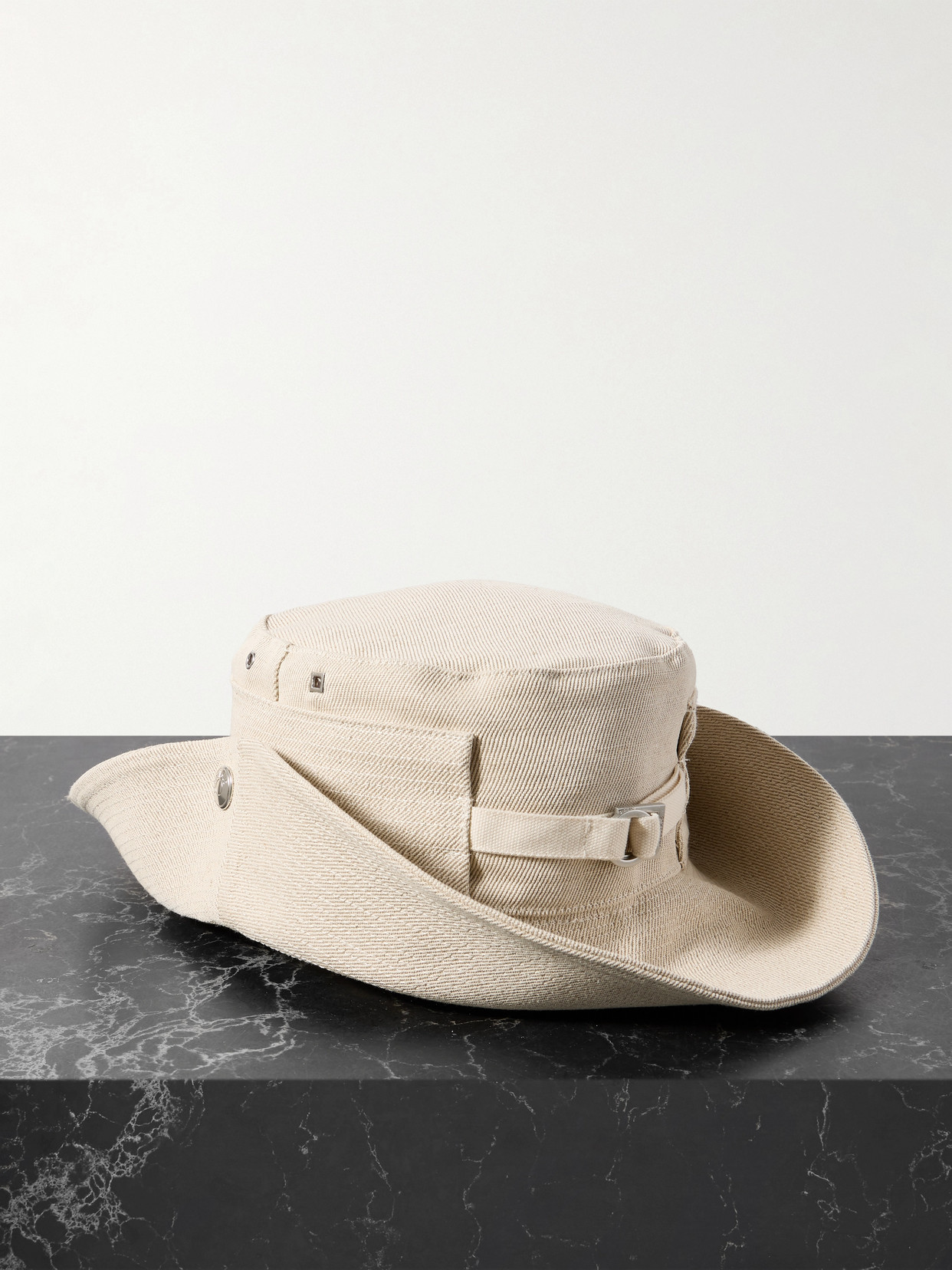 Jacquemus Le Bob De Nimes Embellished Linen And Cotton-blend Bucket Hat In Off-white