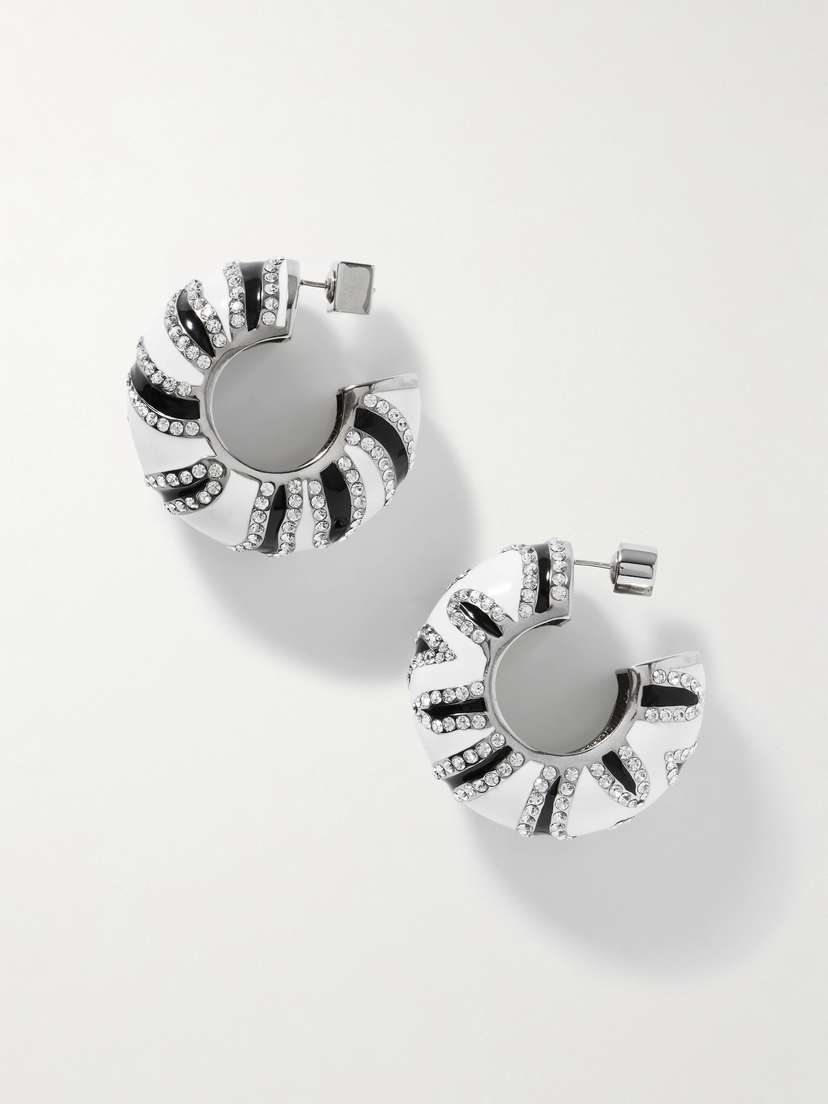 Jacquemus Zebra Silver-tone, Enamel And Crystal Hoop Earrings