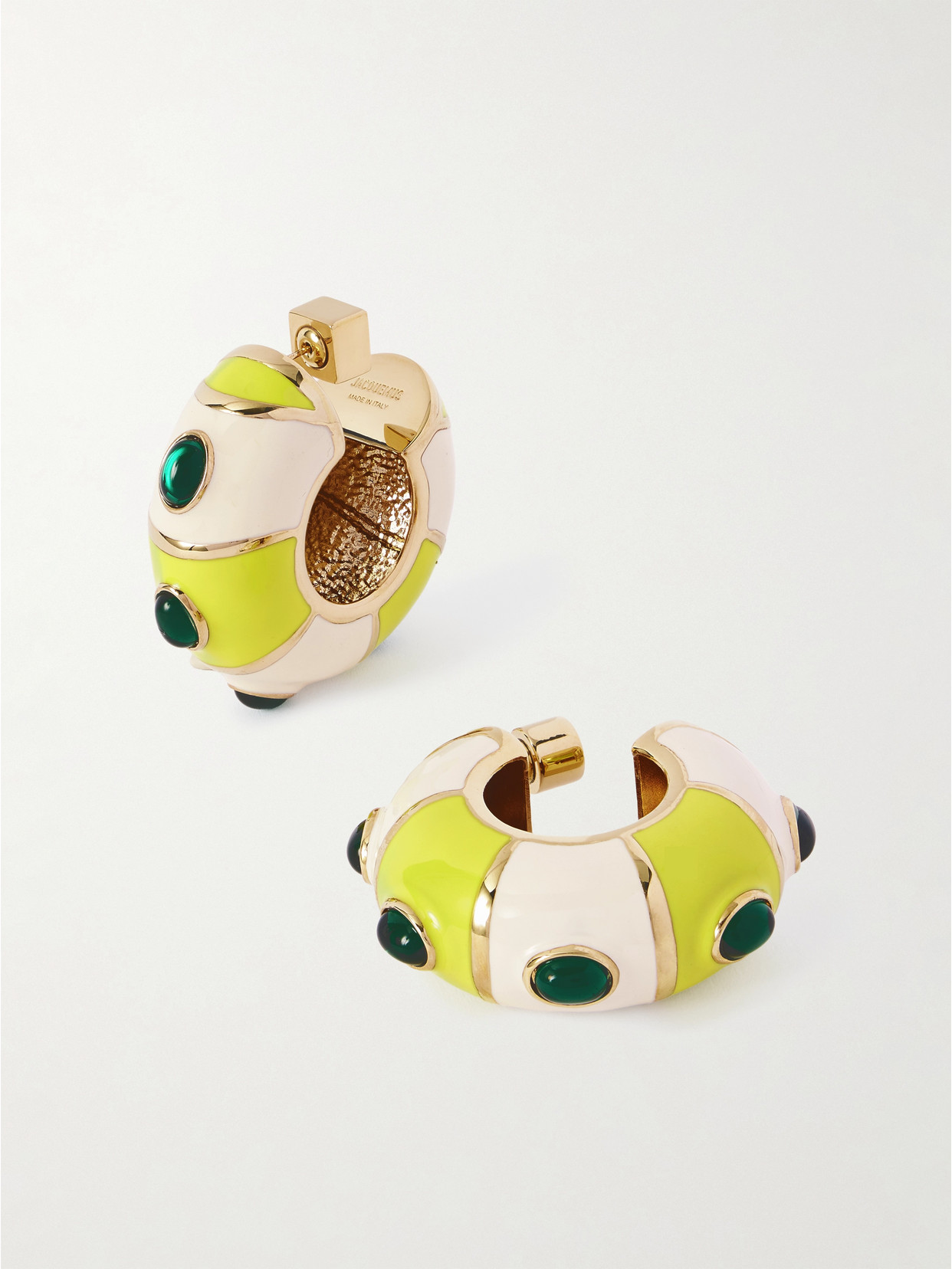 Jacquemus Les Boucles Rayures Gold-tone, Enamel And Crystal Earrings In Yellow