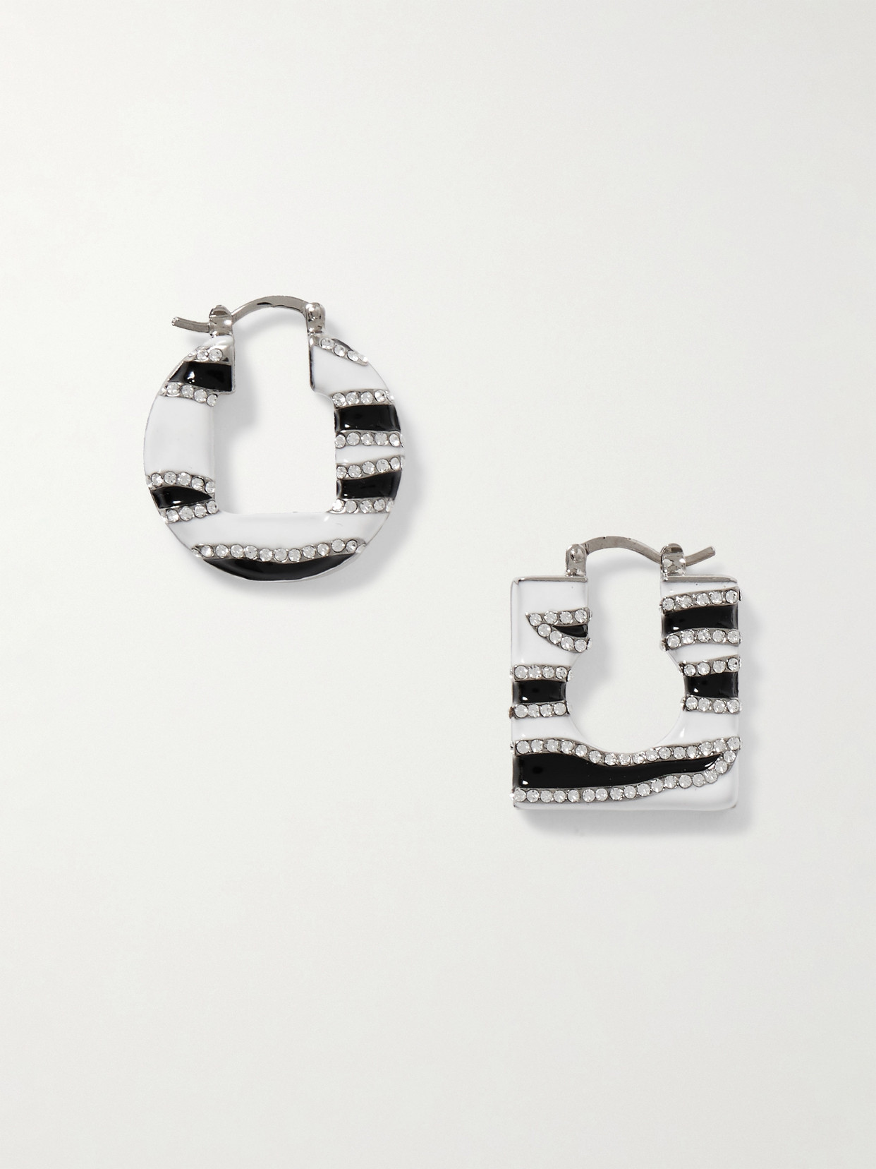 Jacquemus Rond Carré Silver-tone, Enamel And Crystal Hoop Earrings In White