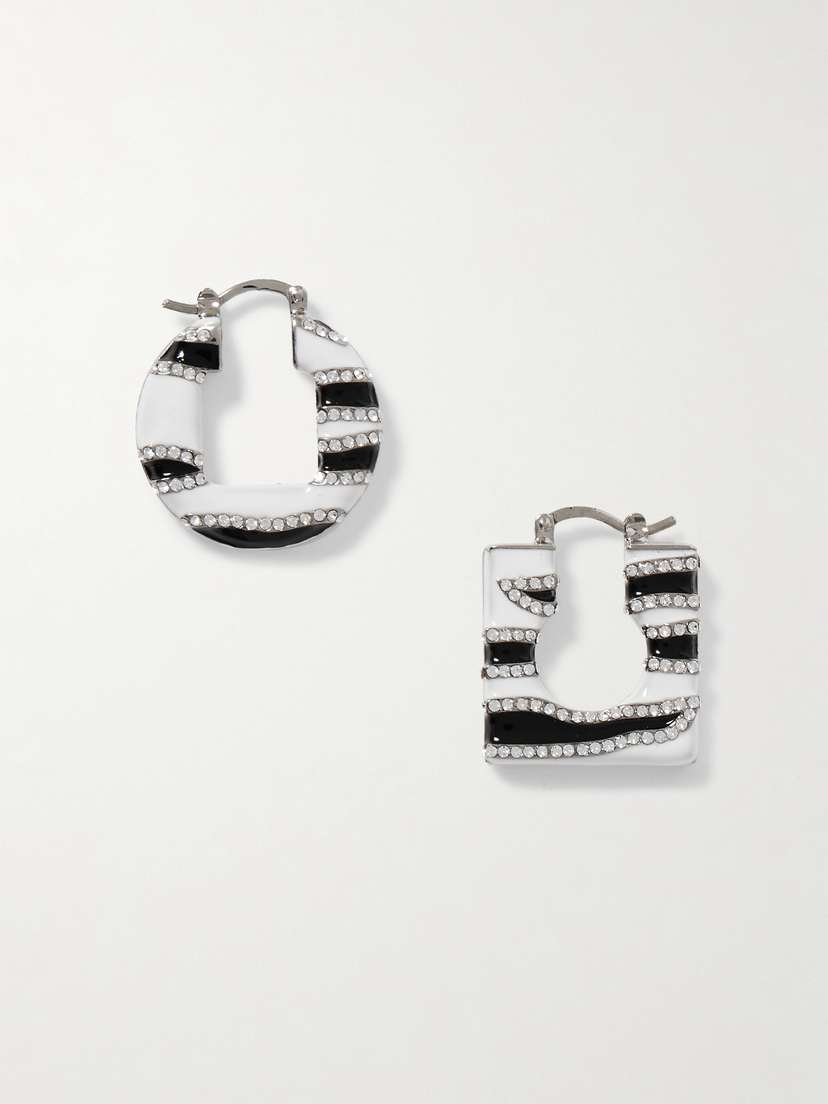 Jacquemus Rond Carré Silver-tone, Enamel And Crystal Hoop Earrings
