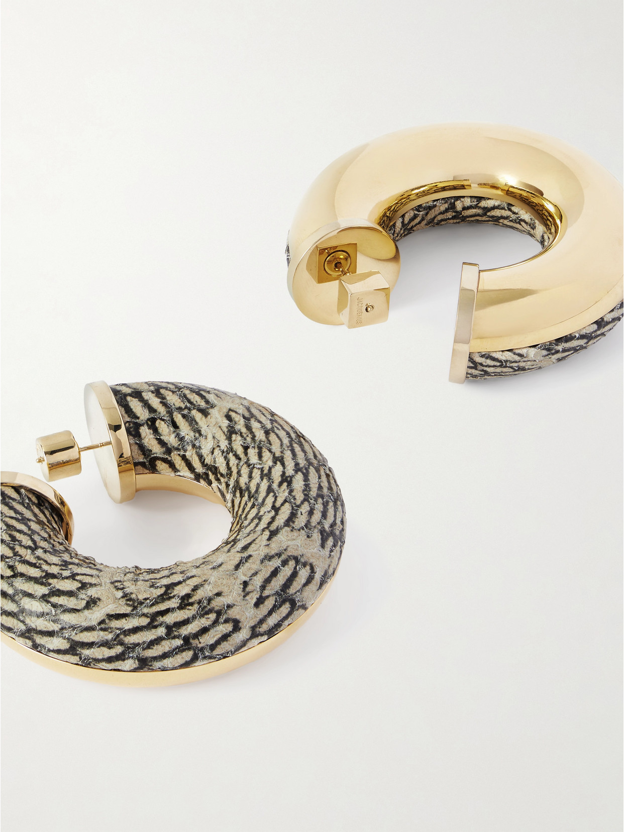Jacquemus The Mojave Gold-tone And Snake-effect Leather Hoop Earrings In Gold