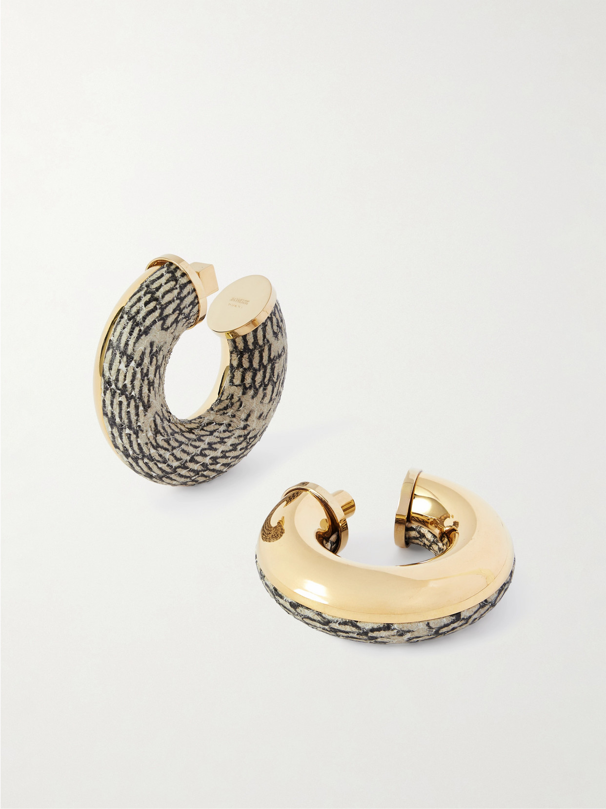 Jacquemus The Mojave Gold-tone And Snake-effect Leather Hoop Earrings In Gold